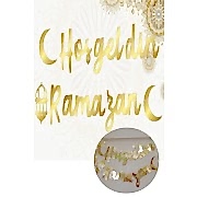 Hoşgeldin Ramazan Yazılı Kaligrafi Banner Gold 200x30cm Ramazan Bayramı Altın Renginde Ipli Süs Yazı