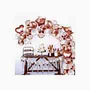 Rose Gold Folyo Kalp Yıldız Balon Rose Konfetili Şeffaf Ve Rose Gold, Beyaz Metalik Zincir Set Balon